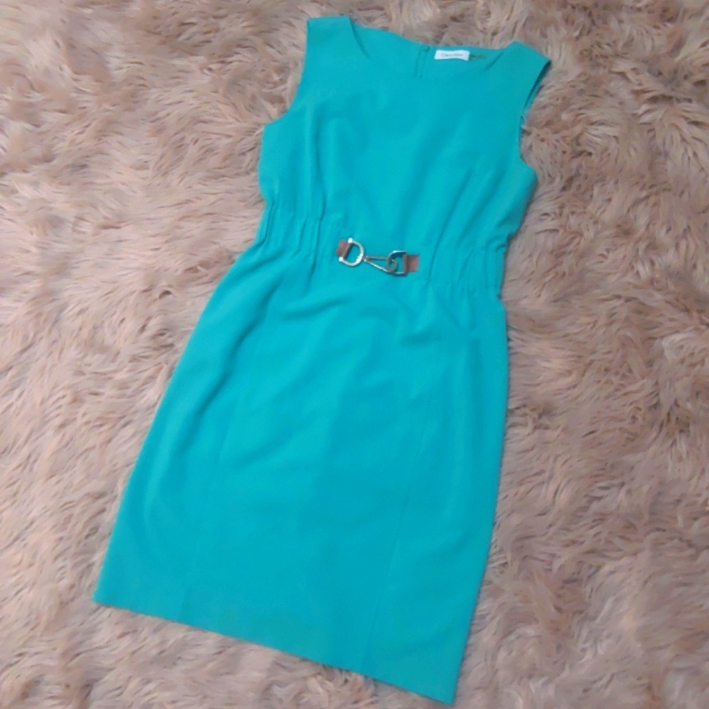Calvin Klein Turquoise Sleeveless Sheath Dress